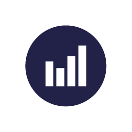 White bars inside navy blue circle.