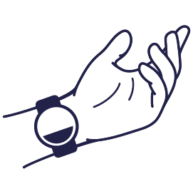Illustrated navy blue Embr Wave bracelet on person's wrist.