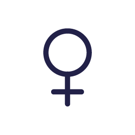 Illustrated navy blue female symbol (circle with cross underneath).